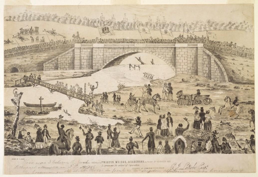 A sketch of the opening of the Princes Bridge in 1850.